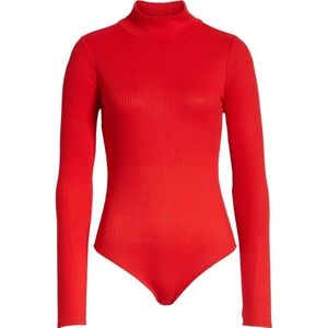 BP Mock Neck Bodysuit Red Ribbed Small